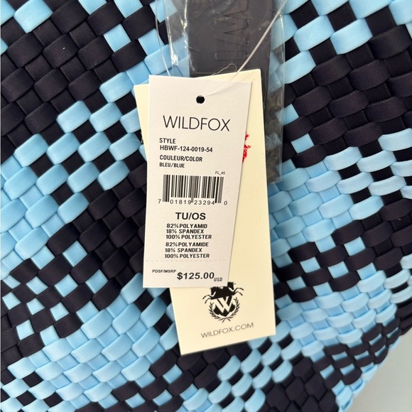 NEW Wildfox Large Woven Tote Bag Beach Bag Navy And Light Blue - Picture 5 of 5
